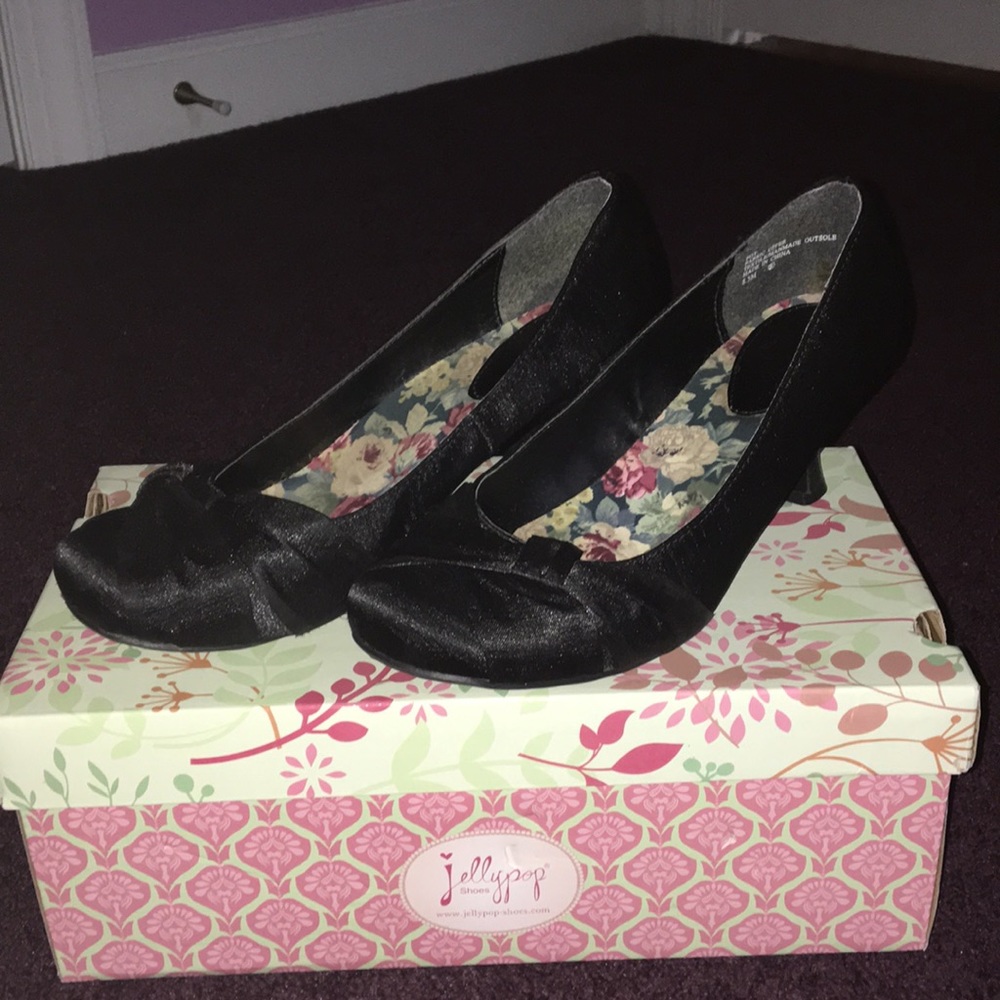 Black Satin Kitten Heels